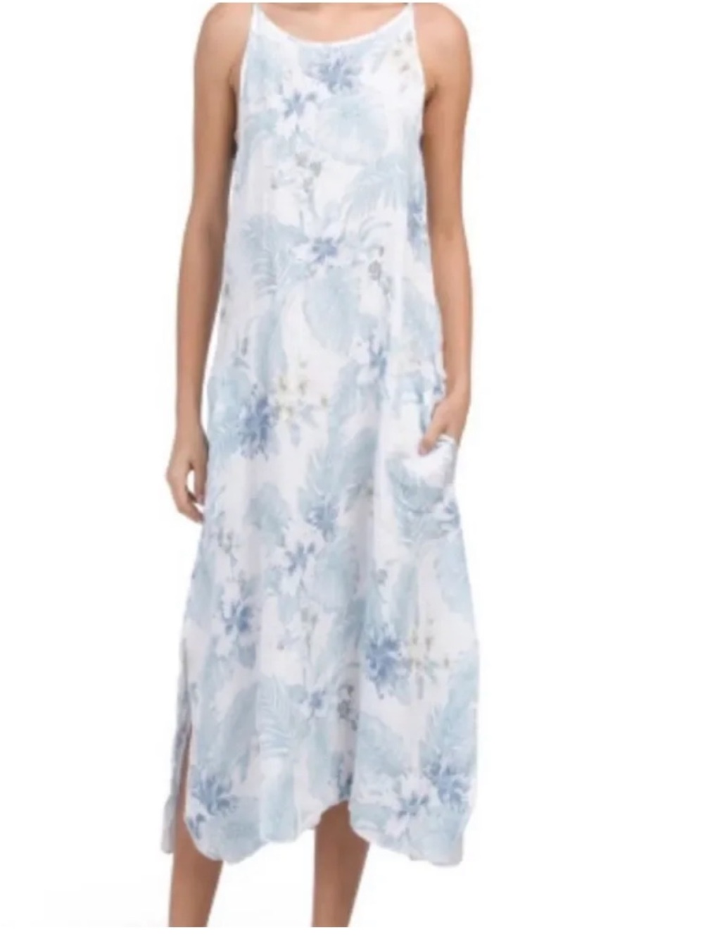 NWT Lungo L’arno 100% Linen Sleeveless Midi Dress Floral A-Line Pockets